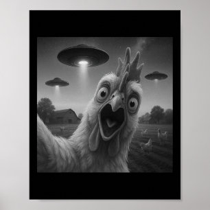 Poster Galo Engraçado Selfie Galinha Com Ufos Wei