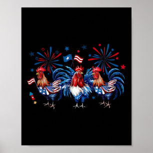 Poster Galo Retro Patriótico dos Eua Galinhas Fazenda Ani
