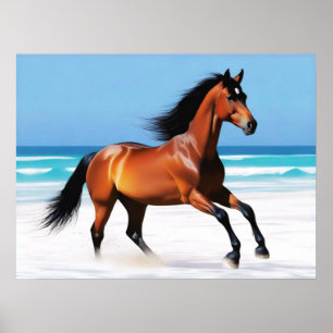 Poster Galopagem de Cavalo Selvagem em uma Praia
