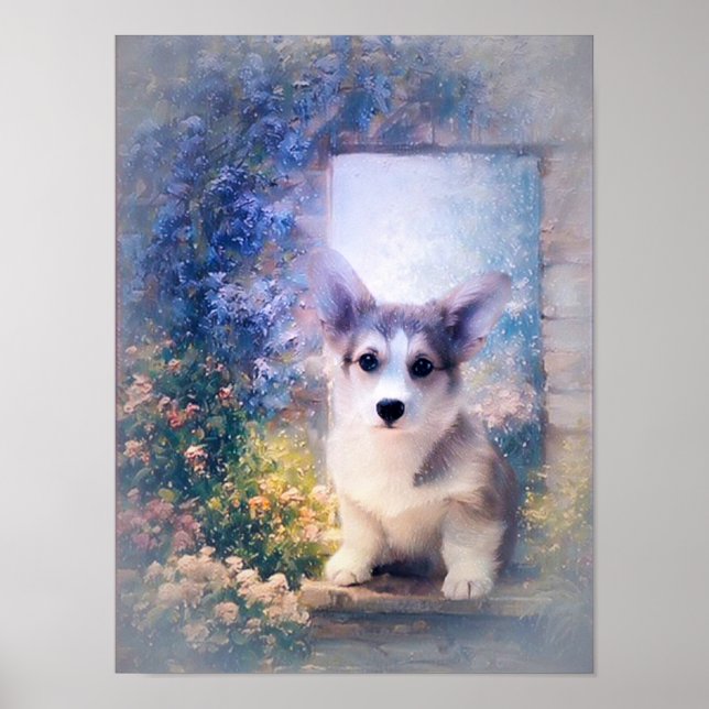 Poster Galsh Corgi Puppy em Porta (Frente)