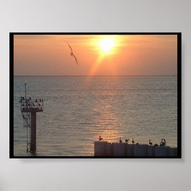 Poster Galveston Texas Sunset on Water (Frente)