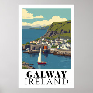 Poster Galway Irlanda Arte de Viagem do Porto Antigo Vint