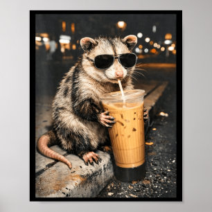 Poster Gambá Bebendo Café Gelado Funny Animal Meme Homens