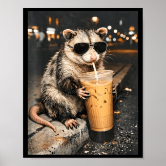 Poster Gambá Bebendo Café Gelado Funny Animal Meme Homens