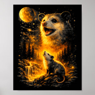 Poster Gambá uivando para a lua meme vintage engraçado an