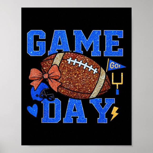 Poster Game Day Football Season Football Mama Blue Gold B (Frente)