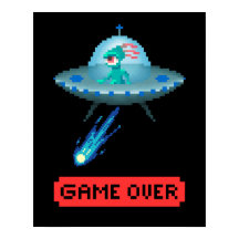 'Game Over' Alien Voando UFO Espaçonave, Pixel Art