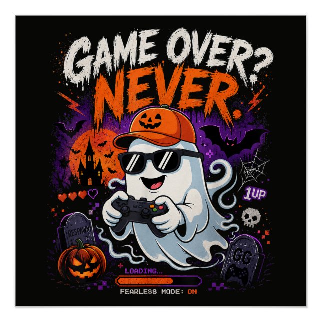 Pôster Game Over Nunca Divertido Fantasma de Halloween do (Frente)