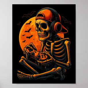 Poster Gamer Assustador de Halloween Esqueleto Sinistro J