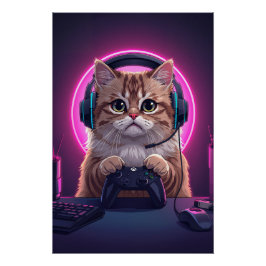 Pôster Gamer Cat Kids Poster – Funny Cartoon Kitten