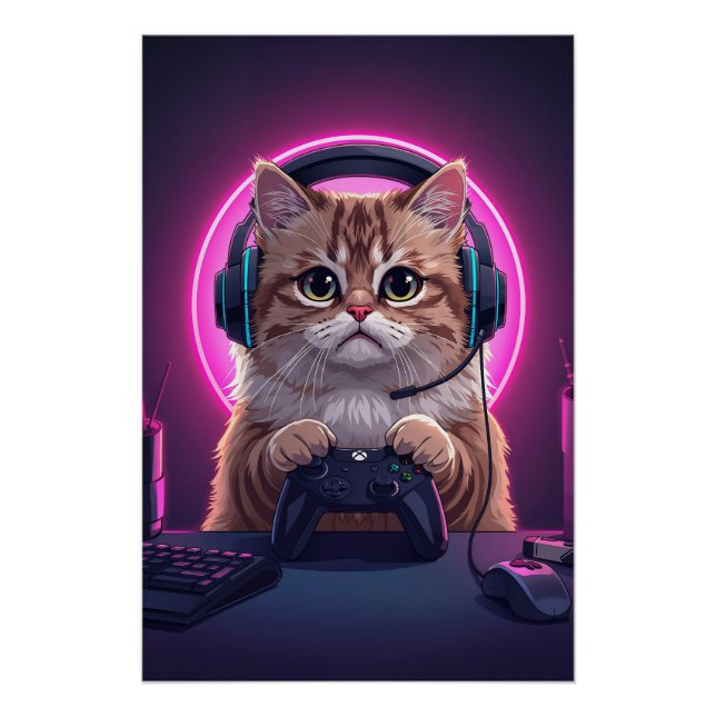 Pôster Gamer Cat Kids Poster – Funny Cartoon Kitten (Frente)