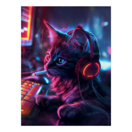 Pôster Gamer Cat legal Fumando Engraçado