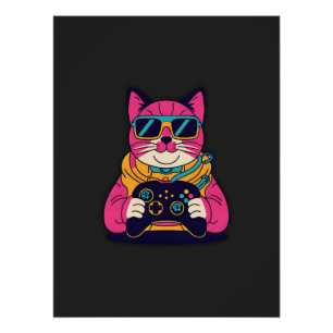 Pôster Gamer Cat. Retro - Vibes Neon Gaming Tee dos anos