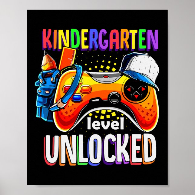 Poster Gamer Ck To School Gamepad Kindergarten Level Unlo (Frente)