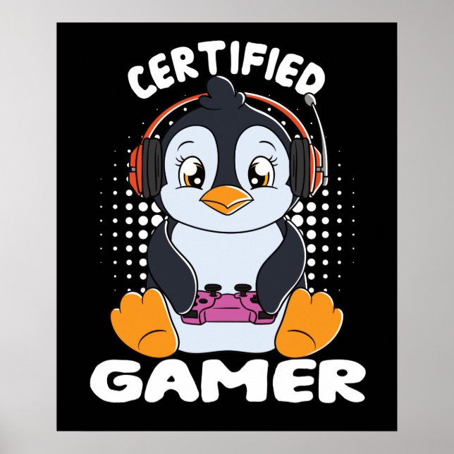 Poster Gamer Cute Penguin Certificado (Frente)