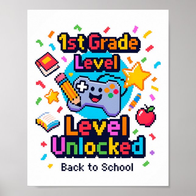 Poster Gamer De Vídeo Desbloqueado De Nível 1rua Ck Pixel (Frente)