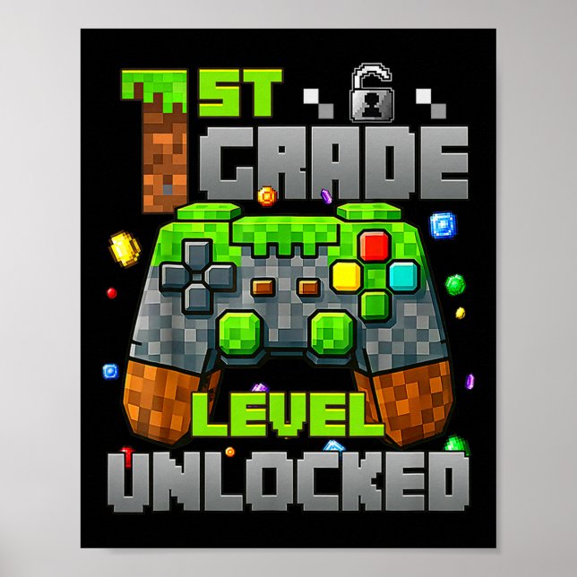 Poster Gamer De Vídeo Desbloqueado De Nível 1rua Ck Pixel (Frente)