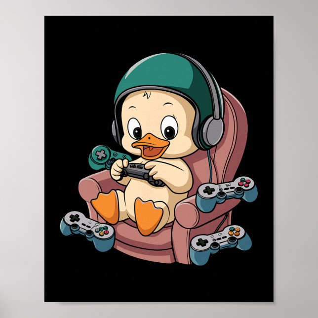 Poster Gamer Duck Irritado Com Fone E Controlador (Frente)