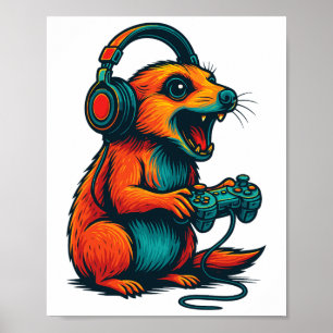 Poster Gamer Engraçado Controlador de Vídeo Meerkat