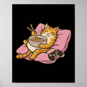 Poster Gamer Gato Ramen Kawaii Jogos Japonês Mulheres Men