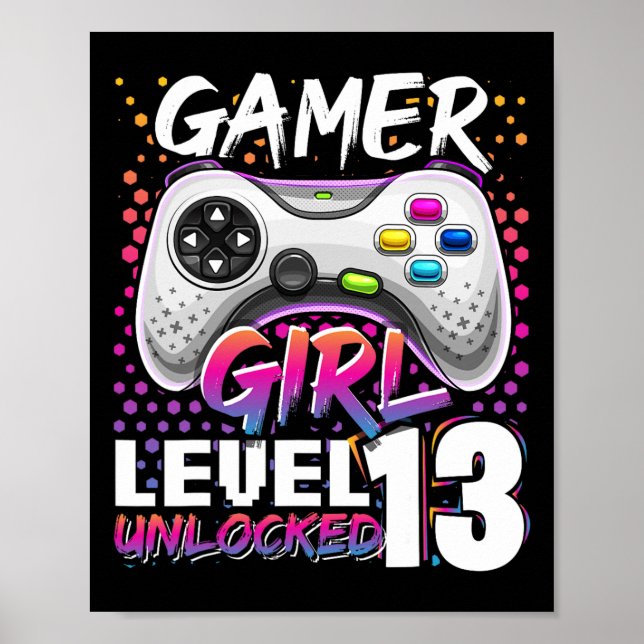 Poster Gamer Girl Level 13 Unlocked Video Game 13 Birth (Frente)