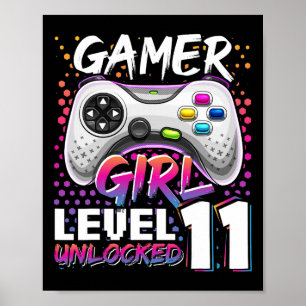 Poster Gamer Girl Nível 11 Unlocked Video Game 11 Birth