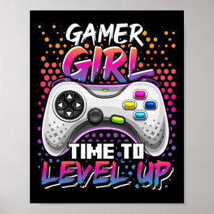 Poster Gamer Girl Time To Level Up Video Game Birthday Gi