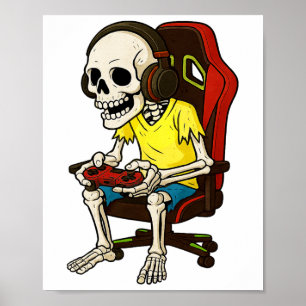 Poster Gamer Halloween Esqueleto Assustador Jogo de Vídeo