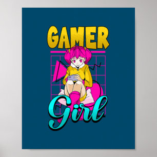 Poster Gamer Menina Console Jogar Video Games