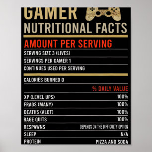 Poster Gamer Nutricional Fatos Legal do Jogo de Jogos