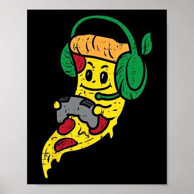 Poster Gamer Pizza Video Gaming Funny Food Men Boys Kids  (Frente)