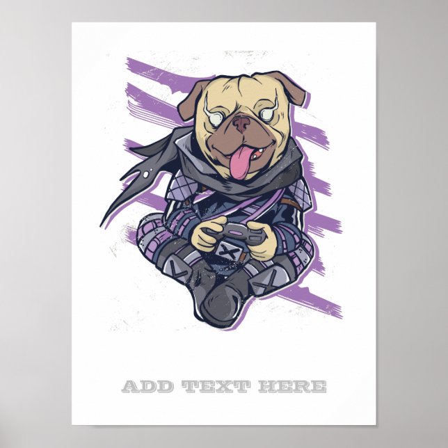 Poster Gamer Pug Ninja Neon Look Teens Graphics Gift Cool (Frente)