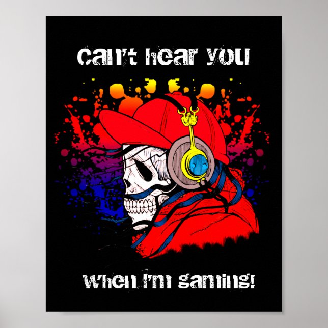 Poster Gamer Skull com Fones de ouvido (Frente)
