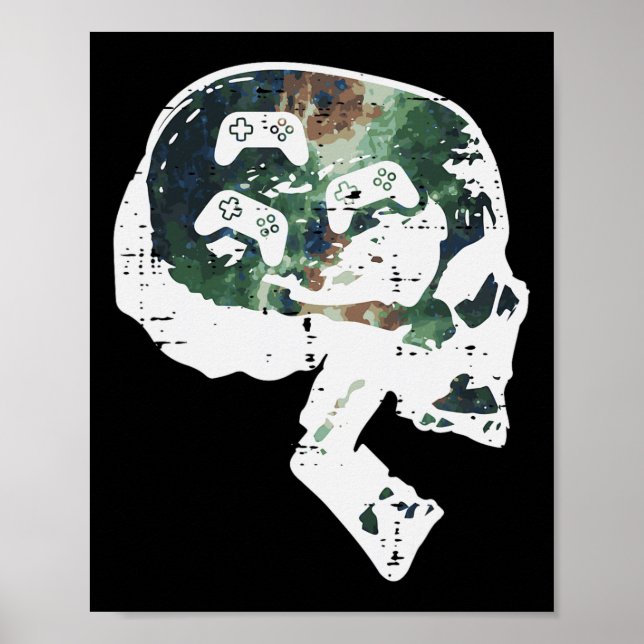 Poster Gamer Skull Funny Video Gaming Men Boys Kids Teens (Frente)