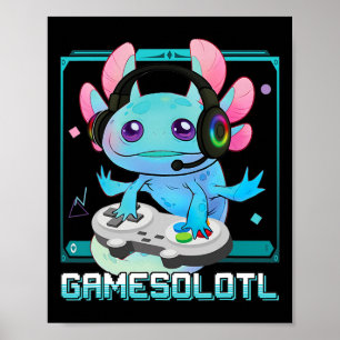 Poster Gamesolotl Axolote Videojogador Kawaii Pastel Góth