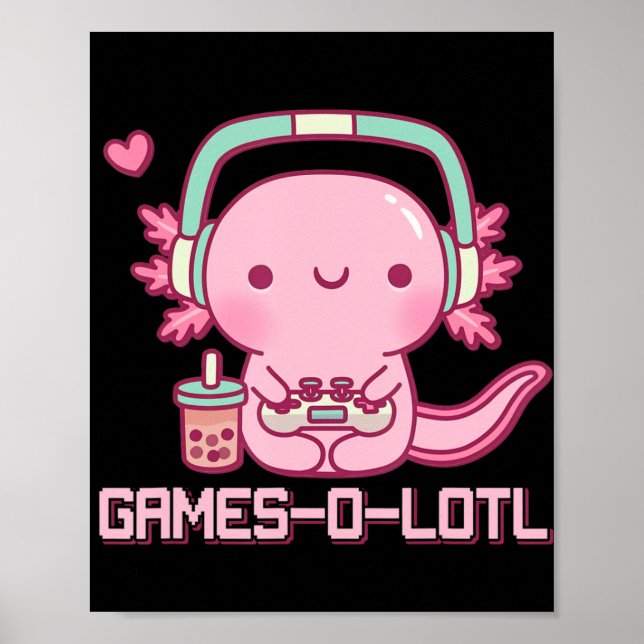Poster Gamesolotl Axolotl Videos games Kawaii Anime Gamer (Frente)
