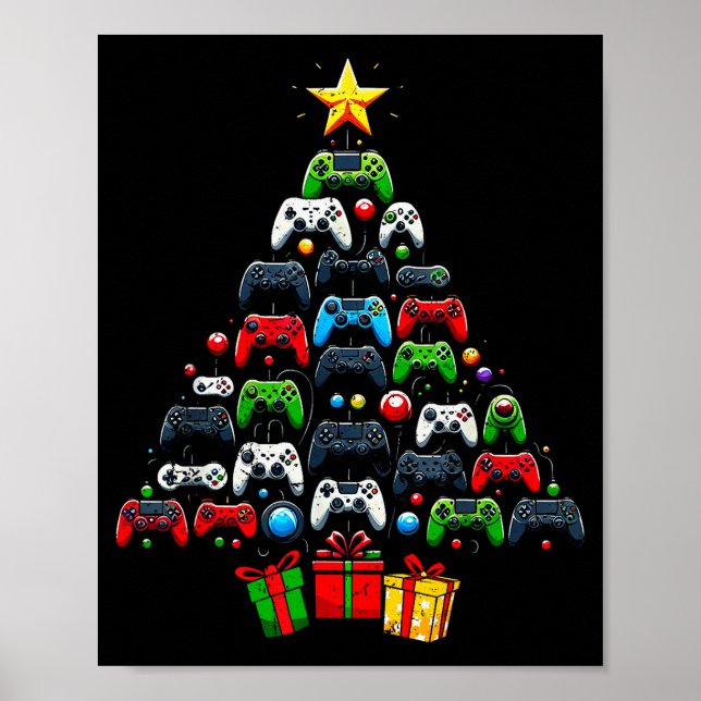 Poster Gaming Controllers Christmas Tree Funny Gamer Boys (Frente)