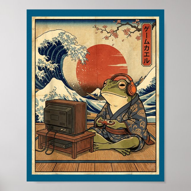 Poster Gaming Frog Art Ukiyo-e Japanese Gamer Anime Men W (Frente)