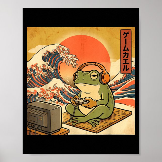 Poster Gaming Frog Art Ukiyo-e Japanese Gamer Anime Men W (Frente)