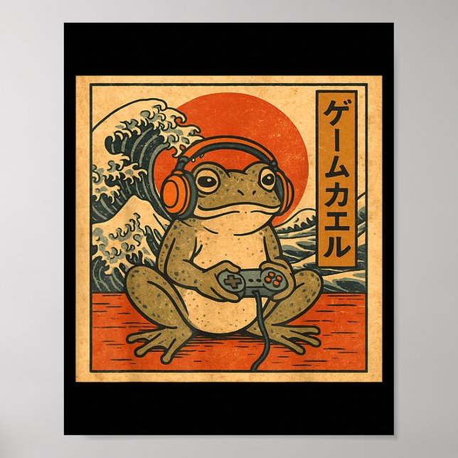 Poster Gaming Frog Art Ukiyo-e Japanese Gamer Anime Men W (Frente)