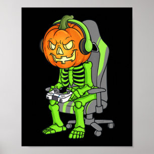Poster Gaming Halloween Skeleton Jack O Lanterna Gamer Bo