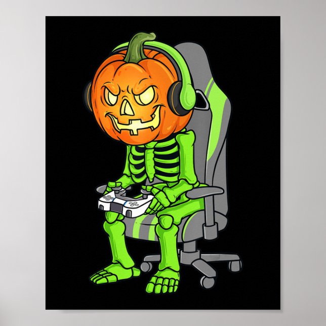 Poster Gaming Halloween Skeleton Jack O Lanterna Gamer Bo (Frente)