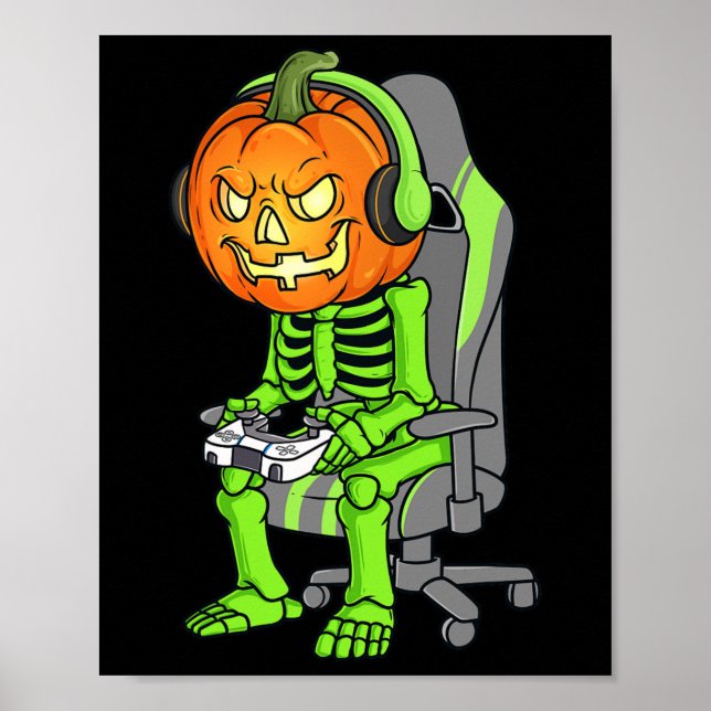 Poster Gaming Halloween Skeleton Jack O Lanterna Gamer Bo (Frente)