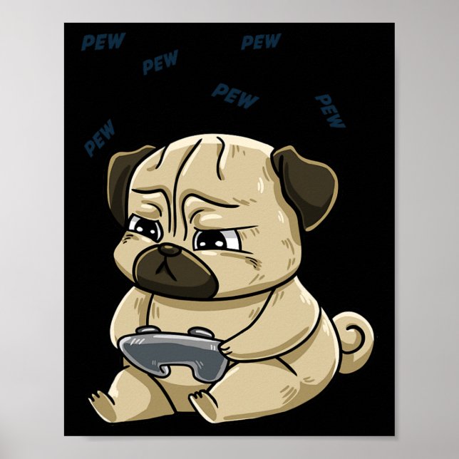 Poster Gaming Pug Pew Gamepad Cute Hob  (Frente)