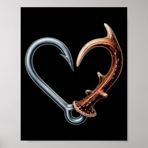 Poster Gancho de pesca engraçado antler coração para caça
