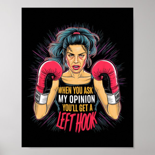 Poster Gancho Esquerdo Opinião Boxe Mulher Diversão Artes (Frente)