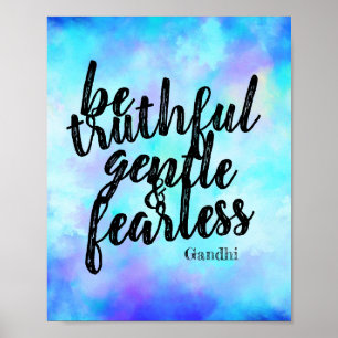Poster Gandhi motivacional seja azul de citação destemi