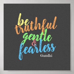 Poster Gandhi motivacional seja destemido, citação colori