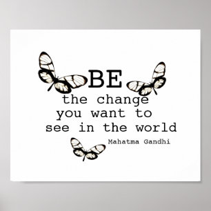 Poster Gandhi quote be the change butterfly art