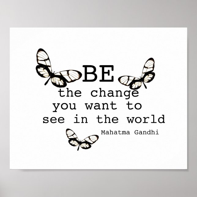 Poster Gandhi quote be the change butterfly art (Frente)